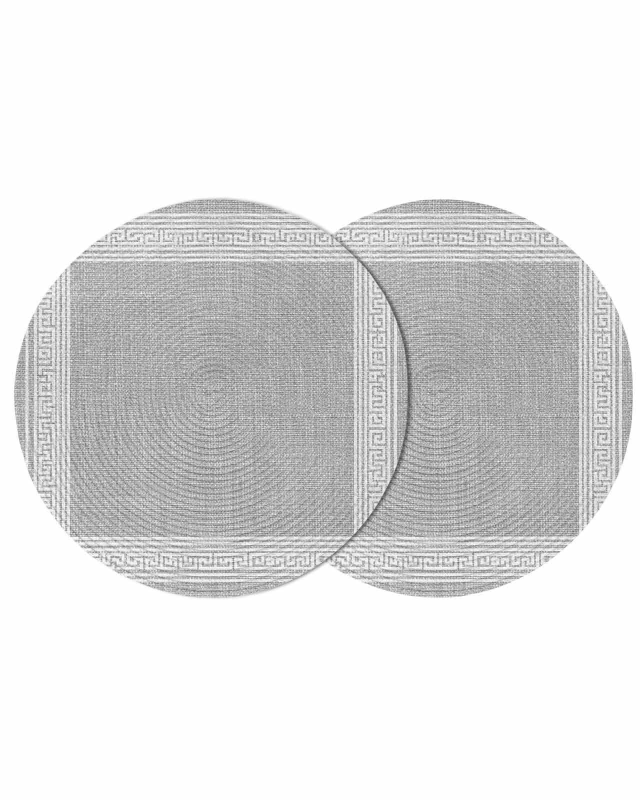 Grey Retro Greek Key Round 15 Inch Placemats Set of 2, Geometric Greece ...