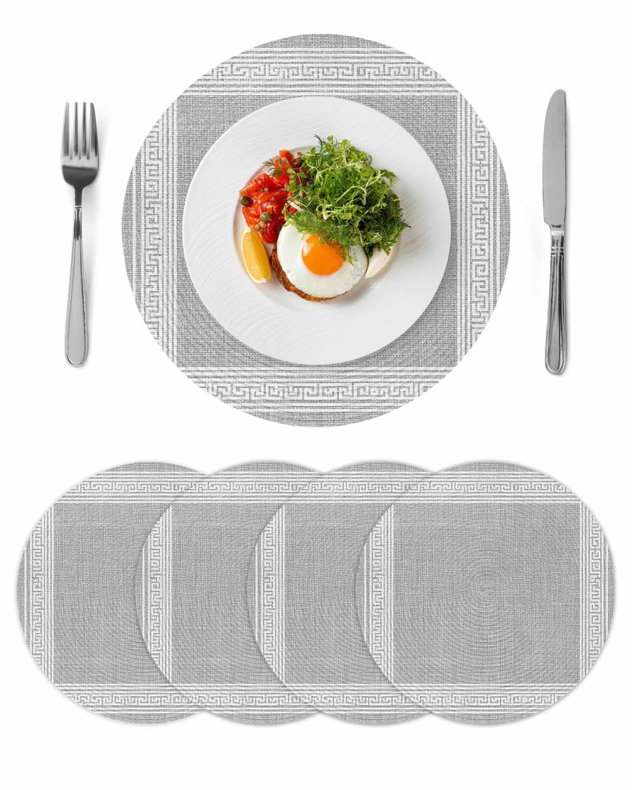 Grey Retro Greek Key Round Placemats Set of 4 for Dinning Tables,Heat ...
