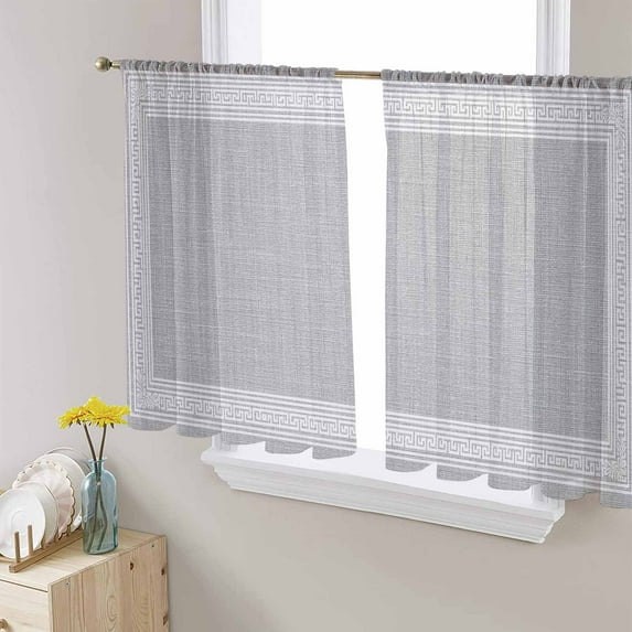 Grey Retro Greek Key Sheer Curtains 54 Inches Length 2 Panels Set, Window Sheer Curtains for Living Room/Bedroom, Geometric Greece Ancient Rustic Light Filtering Rod Pocket Curtain 52'' x 54'' x 2