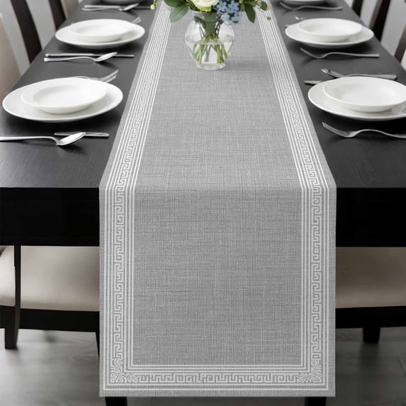 Grey Retro Greek Key Table Runner 72 Inches Long, Geometric Greece Ancient Rustic Kitchen Coffee Dining Table Decoration for Home Party Birthday Wedding Home Decor 16x72 Inches
