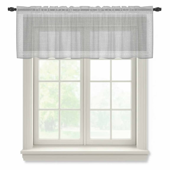 Grey Retro Greek Key Valance Curtains for Kitchen/Living Room/Bathroom/Bedroom Window, Rod Pocket Small Topper Half Short Window Curtains Voile Sheer Scarf, Geometric Greece Ancient Rustic 42"x12"