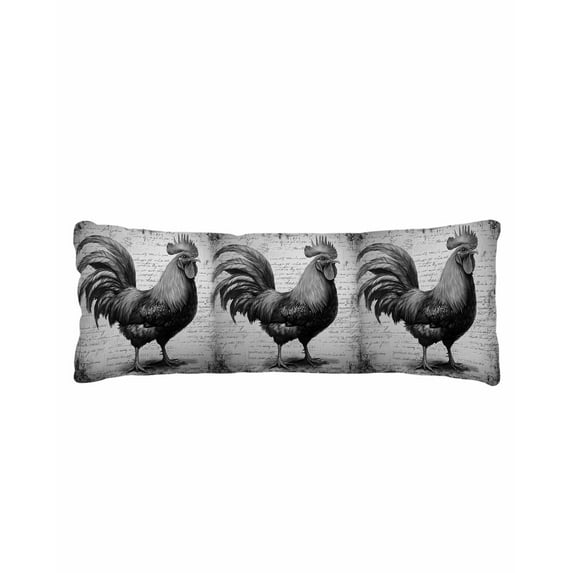 Grey Retro Rooster Body Pillow Cover 20 x 54 Inch Decorative Pillow Cover Farmhouse Vintage Country Animal Lumbar Pillowcase Seasonal Rectangle Cushion Case for Couch Sofa Bed Living Room