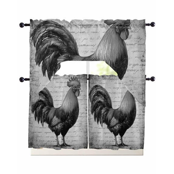 Grey Retro Vintage Swag Curtains for Living Room/Bedroom Windows, Farmhouse Country Animal Modern Kitchen Curtains and Valances Set 36 Inch Length, Light Filtering Swags Valance Curtain Panels