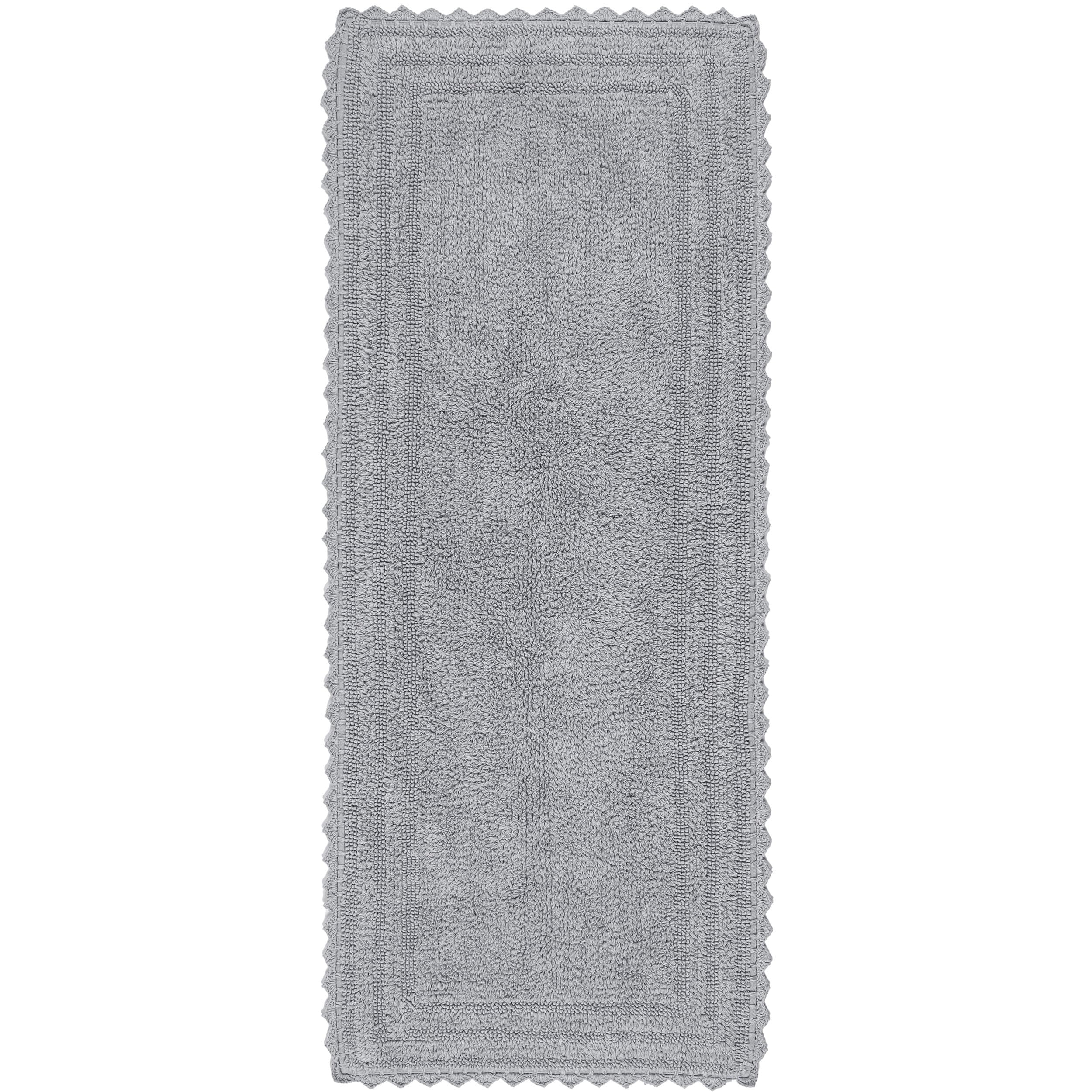 Grey Reversible Cotton Bath Mat Runner Crochet Border 2x5 ft Long Bathroom Rug Runner 24"x60