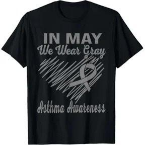 Grey Ribbon Heart In May We Wear Gray for Asthma Awareness T-Shirt