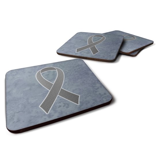Grey Ribbon for Brain Cancer Awareness Foam Coaster Set of 4