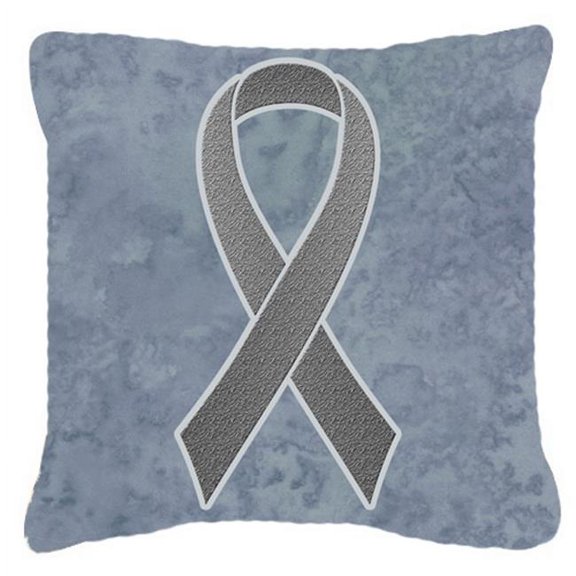 Grey Ribbon for Brain Cancer Awareness Indoor & Outdoor Fabric Decorative Pillow - 14 x 14 In.