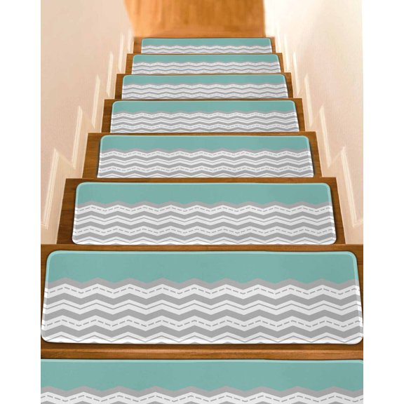 Grey Ripple Stair Treads Non Slip for Steps Grey Striped Simple 4 Pcs Reusable Adhesive Stair Runner Mats for Dogs Elders Carpet Treads Rugs for Staircase 8x30 In