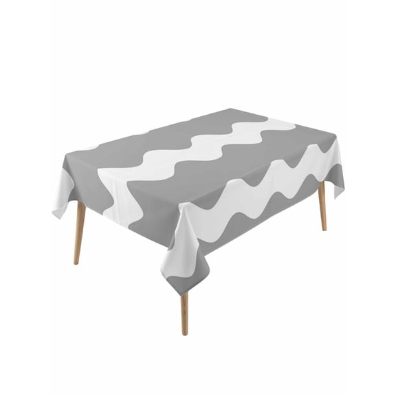 Grey Ripple Table Cloth, Simple Gray White Waves Aesthetics Waterproof Tablecloth for Rectangle Tables, Reusable Washable Fabric Table Cover for Restaurant Kitchen Dining Tables 60"x120"