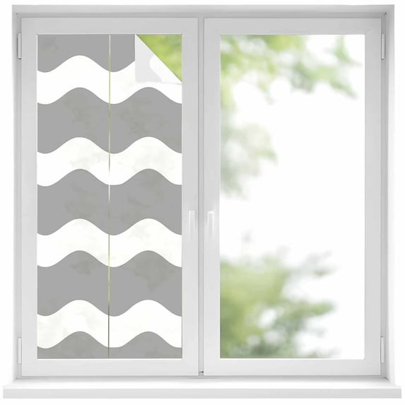 Grey Ripple Window Privacy Film, Simple Gray White Waves Aesthetics Static Cling UV Sun Blocking Heat Control Window Tint Day and Night, Non-Adhesive One Way Windows Privacy Cover 19.6''x39.3''