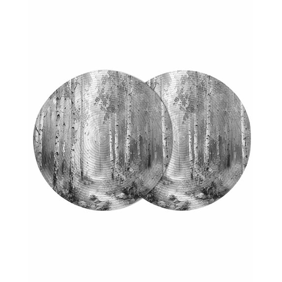 Grey Round 15 Inch Placemats Set of 2, Modern Oil Painting Art Forest HeatResistant Non Slip Place Mats for Dining Table, Wipeable Braided Kitchen Table Mats for Housewarming