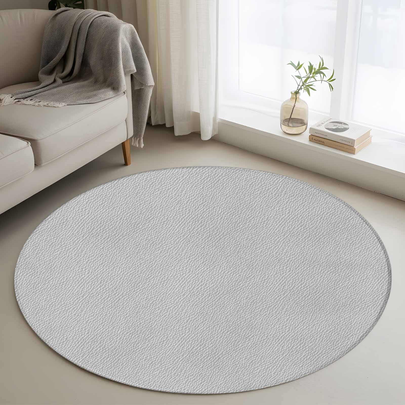 Grey Round Area Rug 4 FT, Non Slip Indoor Outdoor Rug, Vintage