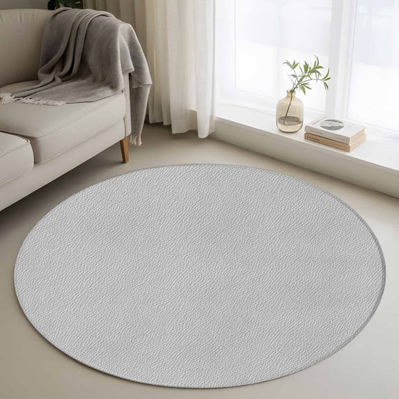 Grey Round Area Rug 4 FT, Non Slip Indoor Outdoor Rug, Vintage Leather Patterned Texture Solid Modern Washable Soft Circular Carpet Non-Shedding Floor Mat for Coffee Table Nursery Foyer Balcony