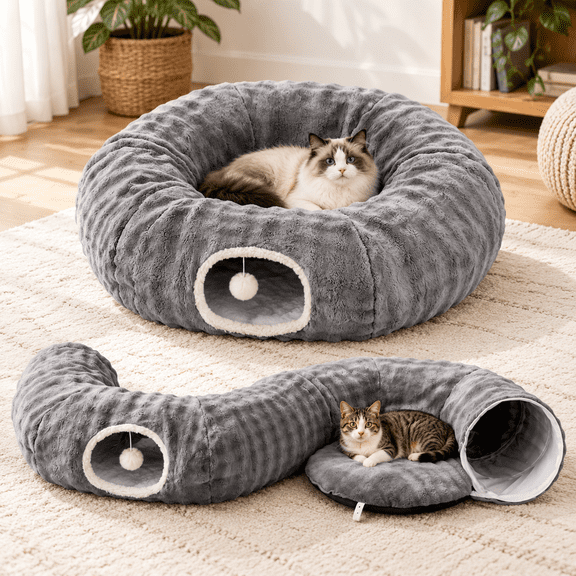 Grey Round Bubble Cat Tunnel for Indoor Cats with Soft Cushion