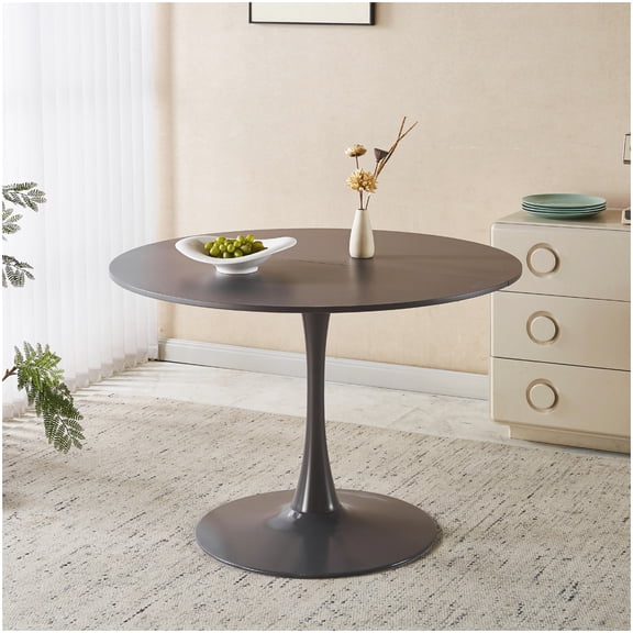 Grey Round Dining Table with Pedestal Base, 42.1 Inch MDF Top Modern Table for Breakfast Nook, Kitchen, and Dining Room