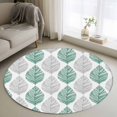 thumbnail image 1 of Grey and Round Rugs for Living Room 4ft Green Olive Leaf Texture Watercolor Non Slip Circle Rug Washable Low-Profile Indoor Carpet for Bedroom, Dining Room, Bathroom, 1 of 9