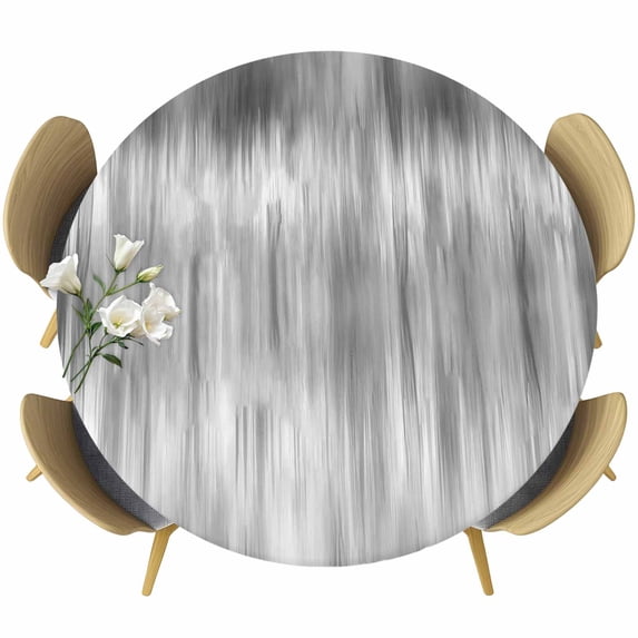 Grey Round Tablecloth, Fitted Table Cover with Elastic for 45"-54" Round Tables, Modern Abstract Art Ombre Striped Table Cloth Outdoor Indoor Dinning Party Waterproof Tablecloths