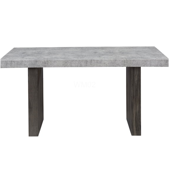 Grey Rubber Wood Dining Table for 6 with Faux Marble Top, Rectangular Modern Pedestal Base