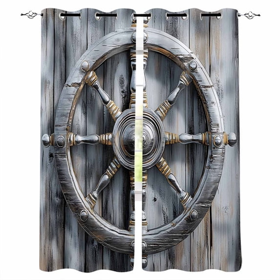 Grey Rudder Coastal Blackout Curtains for Bedroom Living Room Darkening Curtains 54 Inch Long Nautical Beach Retro Short Curtain for Small Window Treatment Thermal Insulated Grommet Drapes 42"x54"x2