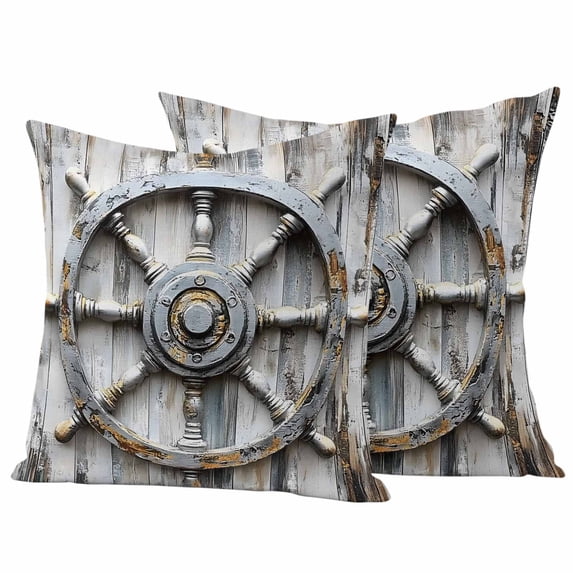 Grey Rudder Coastal Outdoor Waterproof Pillow Covers, Beach Retro Nautical Summer Decorative Square Throw Pillowcase Sofa Cushion Sham for Patio/Couch/Chair, 26"x26" 2 Pack