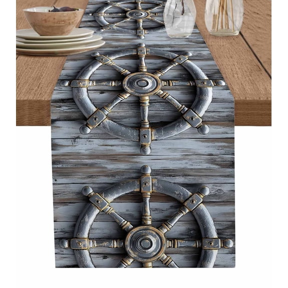 Grey Rudder Coastal Table Runner 36 Inches, Vintage Nautical Beach Bed Runner Dresser Scarves Tabletop for Indoor Outdoor Parties/Ceremony/Banquet, 13"x 36"