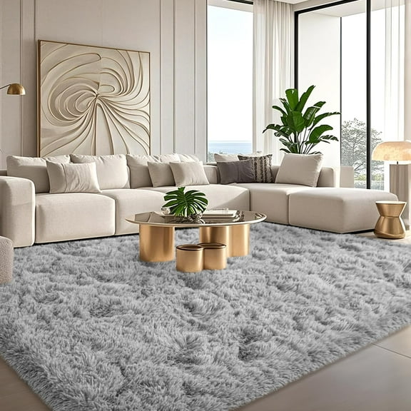 Grey Rugs for Bedroom 6x9 ft - Ultra Soft Faux Fur Area Rug - Plush Non-Slip Shaggy Carpet for Living Room, Cozy Fluffy Rug for Kids Boys Girls Dorm Nursery Room, High Pile Floor Carpet