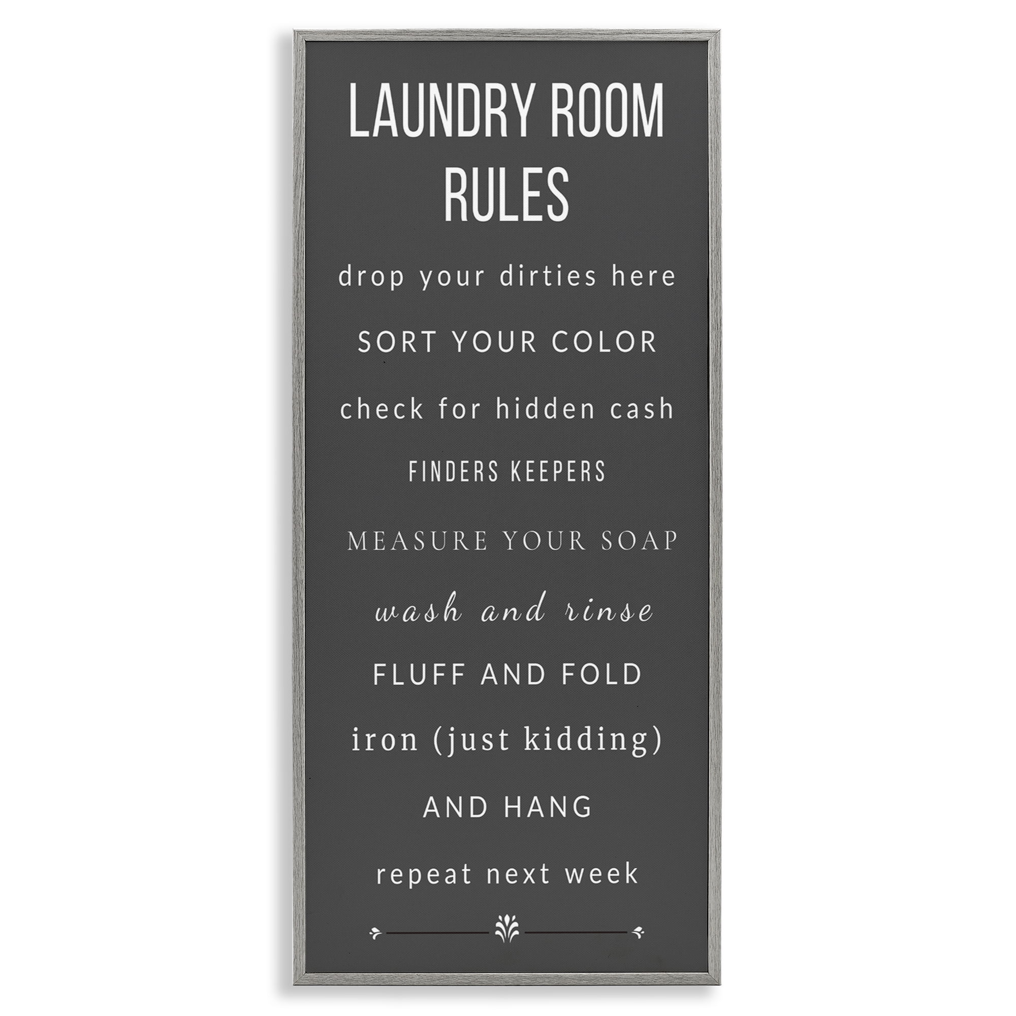 Grey Rules of Laundry Room Gray Framed Giclee Art, design by Julia Frost