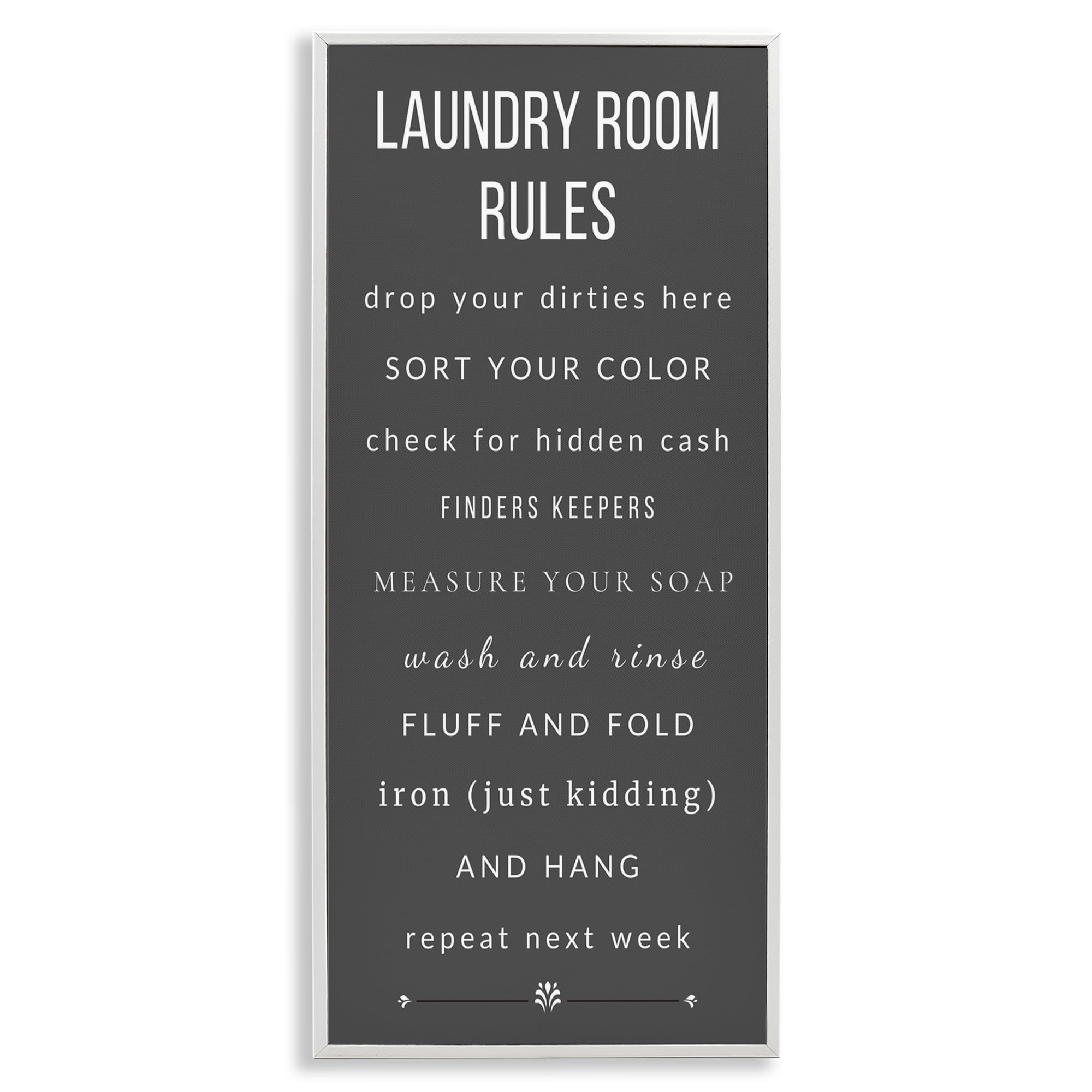 Grey Rules of Laundry Room White Framed Giclee Art, design by Julia Frost