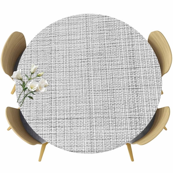 Grey Rustic Round Tablecloth 36-44 Inch Round Fitted Table Cloth with Elastic Edge, Vintage Farmhouse GraySolid Color Waterproof Table Cover Protector for Outdoor Picnic Party Dining