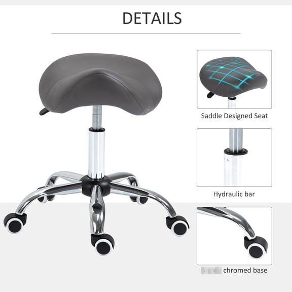 Grey Saddle Stool With Comfortable Seat, Height Adjustable, For Medical Salons And Offices Adjustable Stool, Pu Leather Cover, Stable Structure, Doctor Offices,