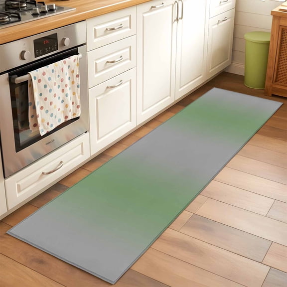 Grey Sage Runner Rug for Hallway 2x6ft, Green Gradient Modern Ombre Art Non Slip Floor Mat Washable Low-Profile Indoor Carpet for Living Room, Bedroom, Dining Room