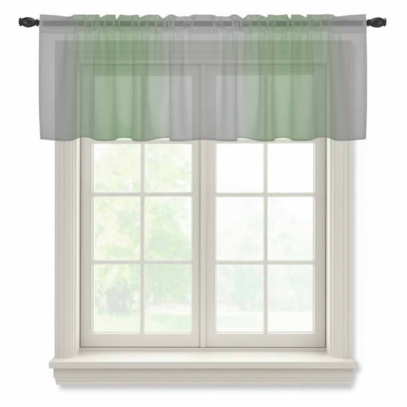 Grey Sage Sheer Valances for Windows Green Gradient Modern Ombre Art Semi Sheer Kitchen Valance Rod Pocket Small Window Voile Curtains for Living Room Bedroom Laundry 42 x 12 Inch