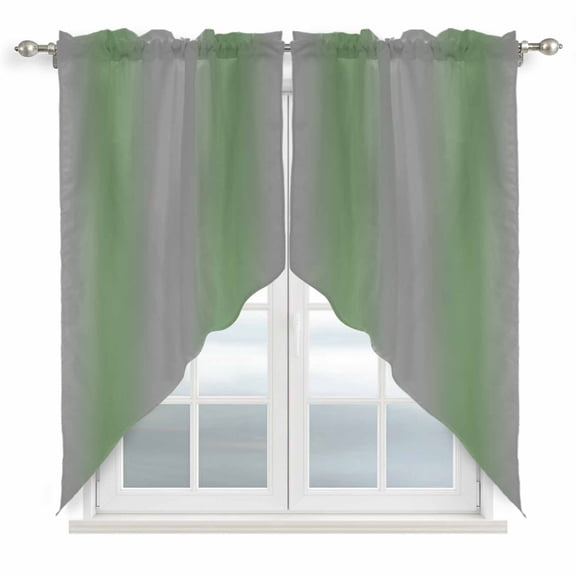 Grey Sage Swag Curtain Valance for Window 2 Panels Green Gradient Modern Ombre Art Rod Pocket Small Window Swag Valances for Kitchen Bedroom Bathroom 36" W x 36" L