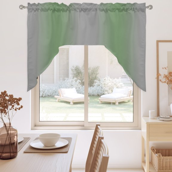 Grey Sage Swag Valance for Windows, Green Gradient Modern Ombre Art Swag Curtains Valances for Small Window Treatment Rod Pocket for Kitchen Bathroom 1 Panel 56x36in