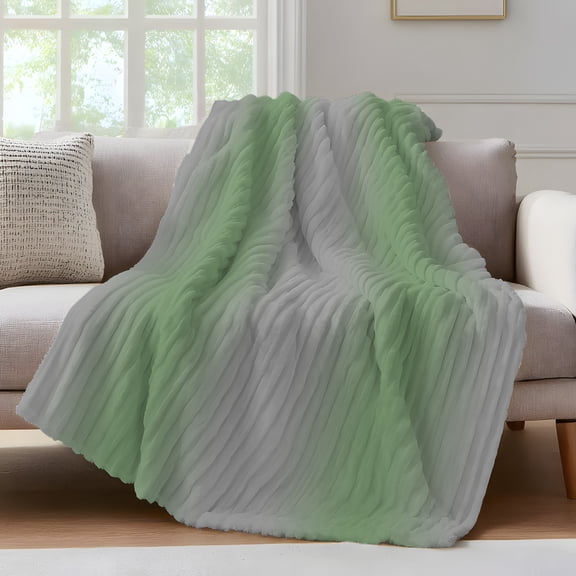 Grey Sage Throw Blanket for Couch Green Gradient Modern Ombre Art Soft and Warm Flannel 3D Striped Fluffy Fuzzy Fleece Blanket Lightweight Throw for Bed, Sofa 30 x 40 Inches