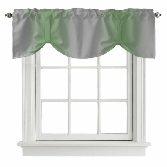 Grey Sage Tie Up Window Valance Green Gradient Modern Ombre Art Tie-up Valance for Kitchen Windows Adjustable Small Curtain Balloon Shades for Kitchen Bathroom Cafe 42x12inch