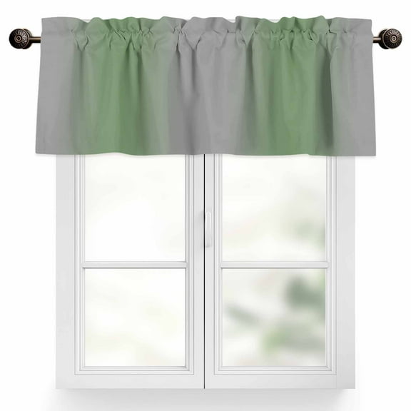 Grey Sage Valances for Windows, 42 x 12in, Green Gradient Modern Ombre Art Rod Pocket Kitchen Valance Curtain Light Filtering Window Treatments for Living Room Bedroom, 1 Panel
