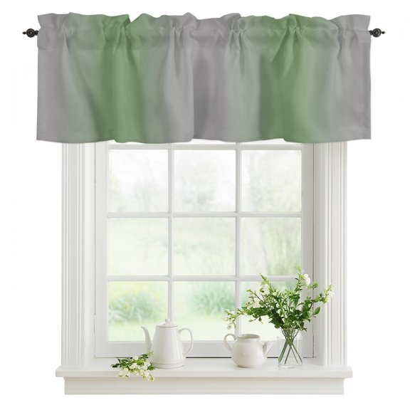 Grey Sage Valances for Windows, Green Gradient Modern Ombre Art Valance Rod Pocket Window Treatments Curtains for Kitchen Small Windows Living Room Bedroom Bathroom 42"x18"