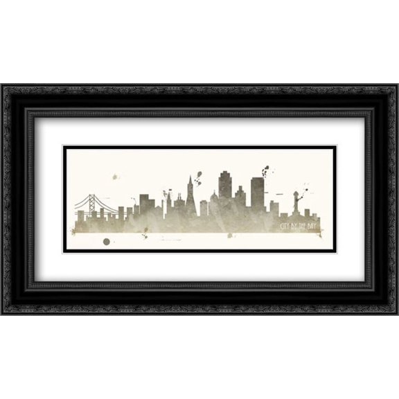 Grey San Francisco 2x Matted 24x14 Black Ornate Framed Art Print by Quach, Anna