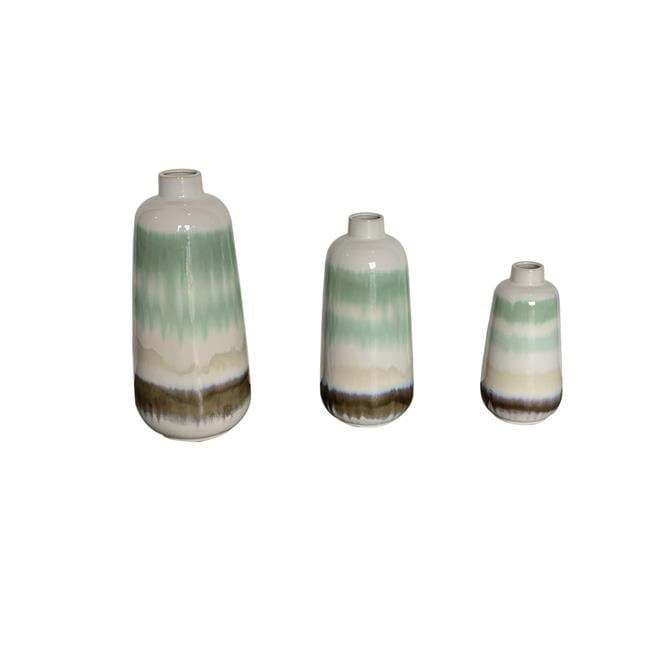 Green and Brown Ceramic Gradient Vase Set, 3 Pieces