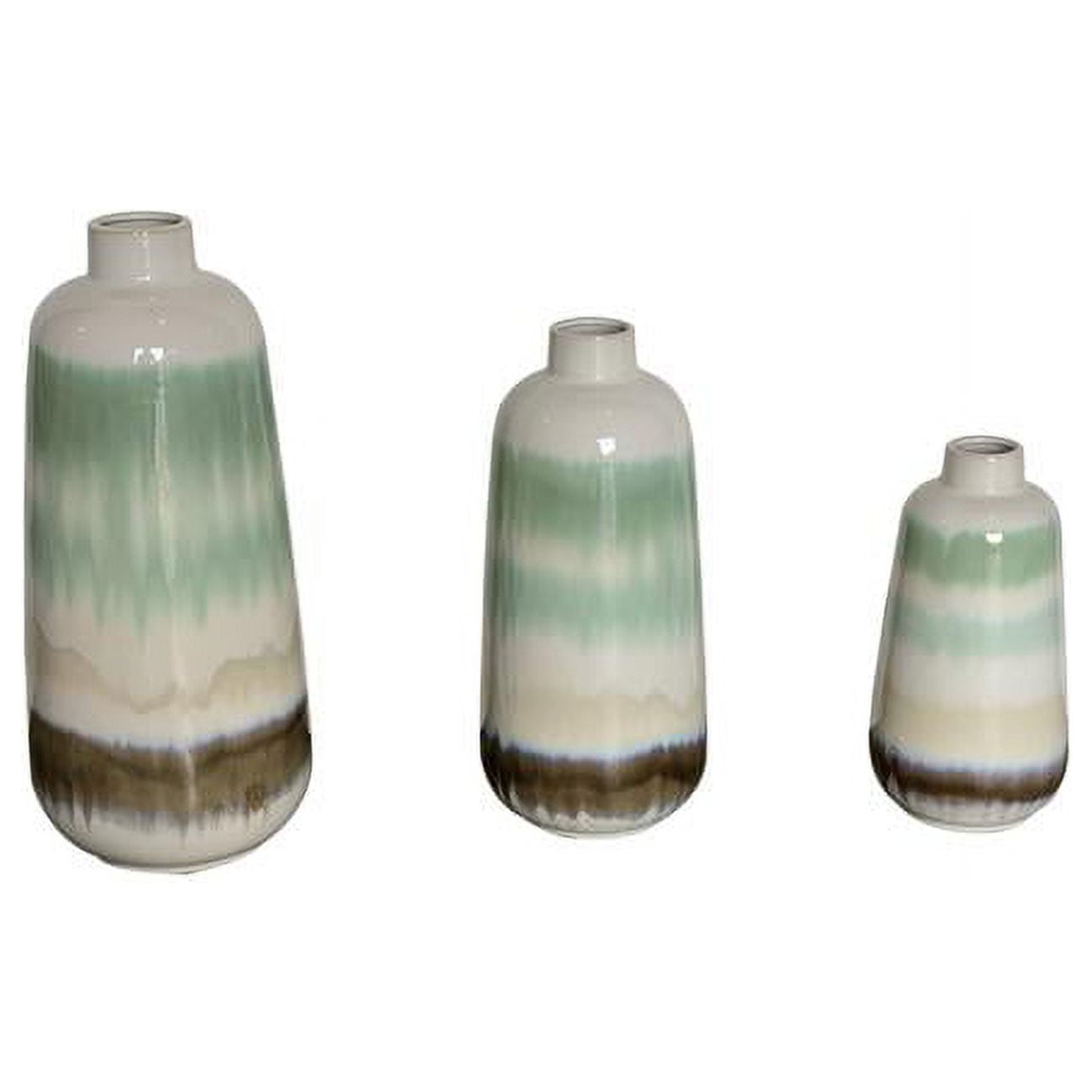 Green and Brown Ceramic Gradient Vase Set, 3 Pieces