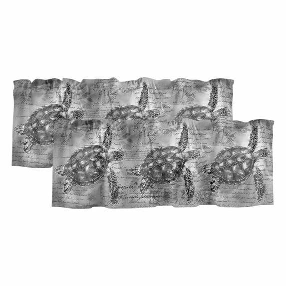 Grey Sea Turtle Curtain Valances for Windows, Kitchen Valance Window Treatments Panel 2 Pack, Coastal Nautical Summer Beach Vintage Rod Pocket Short Curtains for Bathroom Bedroom 60 x 18 Inch