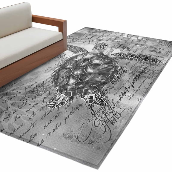 Grey Sea Turtle Large Area Rugs for Bedroom Living Room, Soft Non Slip Carpet Bedside Rug, Coastal Nautical Summer Beach Vintage Rectangle Floor Cover Kitchen Accent Rug 2.7'x5' for Office