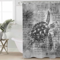 Grey Sea Turtle Waterproof Fabric Shower Curtain, Coastal Nautical Summer Beach Vintage Shower Curtain for Bathroom Curtains Bathtubs Hotel Washable Shower Curtains with 12 Hooks Small 36x78in