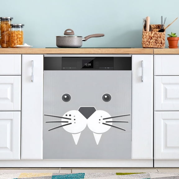 Grey Seal Face Dishwasher Magnet Cover Reuseable Refrigerator Magnet Cover Decal Kitchen Fridge Microwave Stickers Hoilday Party Decor 23 x 26 inch