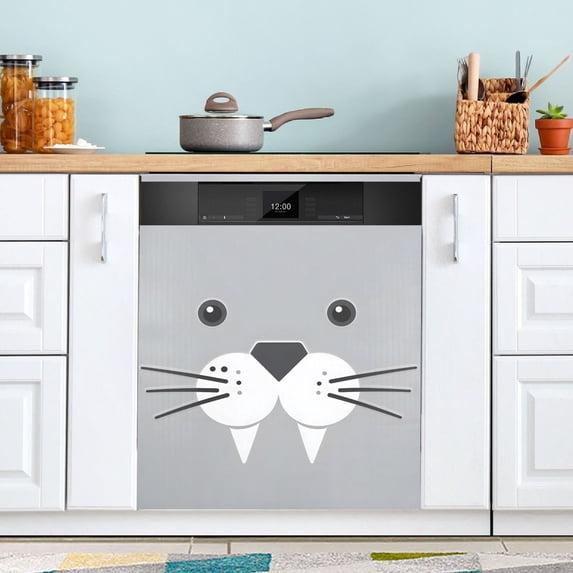 Grey Seal Face Dishwasher Magnet Cover Reuseable Refrigerator Magnet Cover Decal Kitchen Fridge Microwave Stickers Hoilday Party Decor 23 x 26 inch