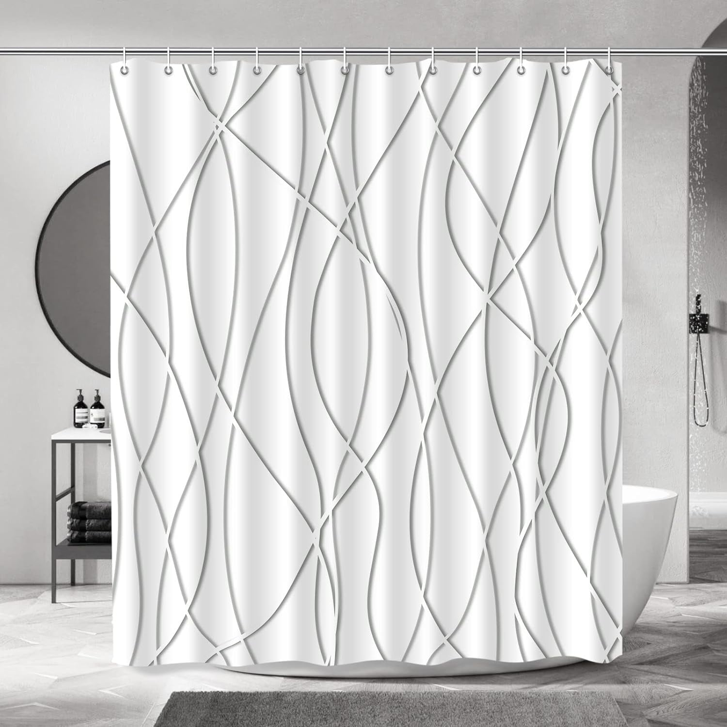 Grey Shadow Shower Curtain for Bathroom with Hooks, Shower Curtain Set