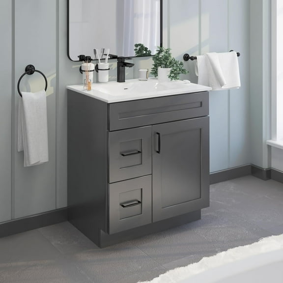 Grey Shaker 30" Shaker Bathroom Vanity Sink Base with Drawers (Ready-to-Assemble