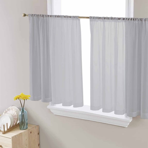 Grey Sheer Curtains 45 Inch Length 2 Panels Set for Living Room/Bedroom, Modern Pure Gray Semi Curtain Sheers Drapes Rod Pocket Curtains Window Treatment Set 52''x45''x2