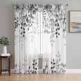 thumbnail image 1 of Grey Sheer Curtains 63 Inch Length 2 Panels Set - Light Filtering Window Treatments, Eucalyptus Leaves Rod Pocket Semi Curtains for Living Room/Bedroom/Kitchen Décor, 104"W x 63"L, 1 of 7
